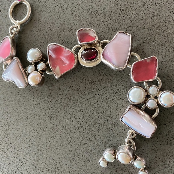 Vintage Druzy Sterling Rose Quarts Bracelet - Picture 1 of 7